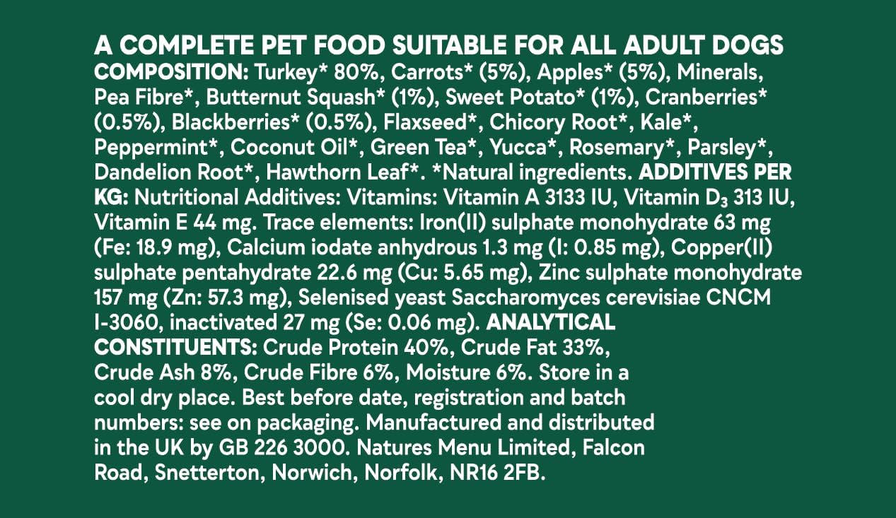 Natures Menu Freeze Dried Complete & Balanced Dog Food Nuggets - Turkey - 250g