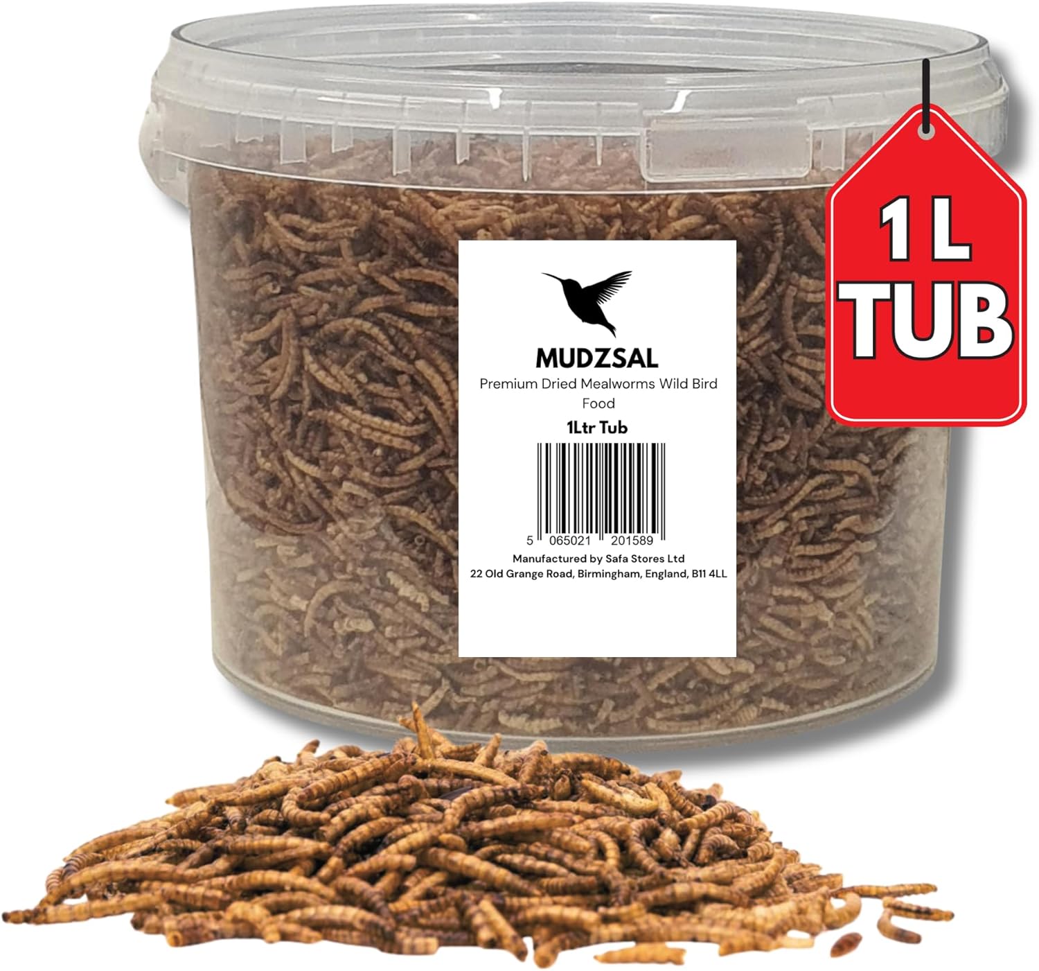 1 Litre - Mealworms Tub Wild Bird Food – High Energy, No Mess Bird Feed