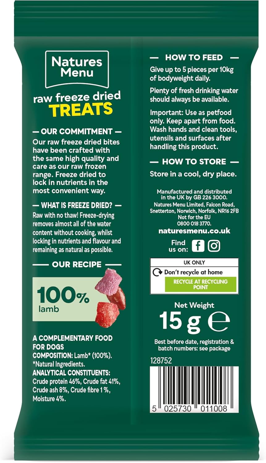 Natures Menu Raw Freeze Dried Treats - Lamb - 20 x 15g