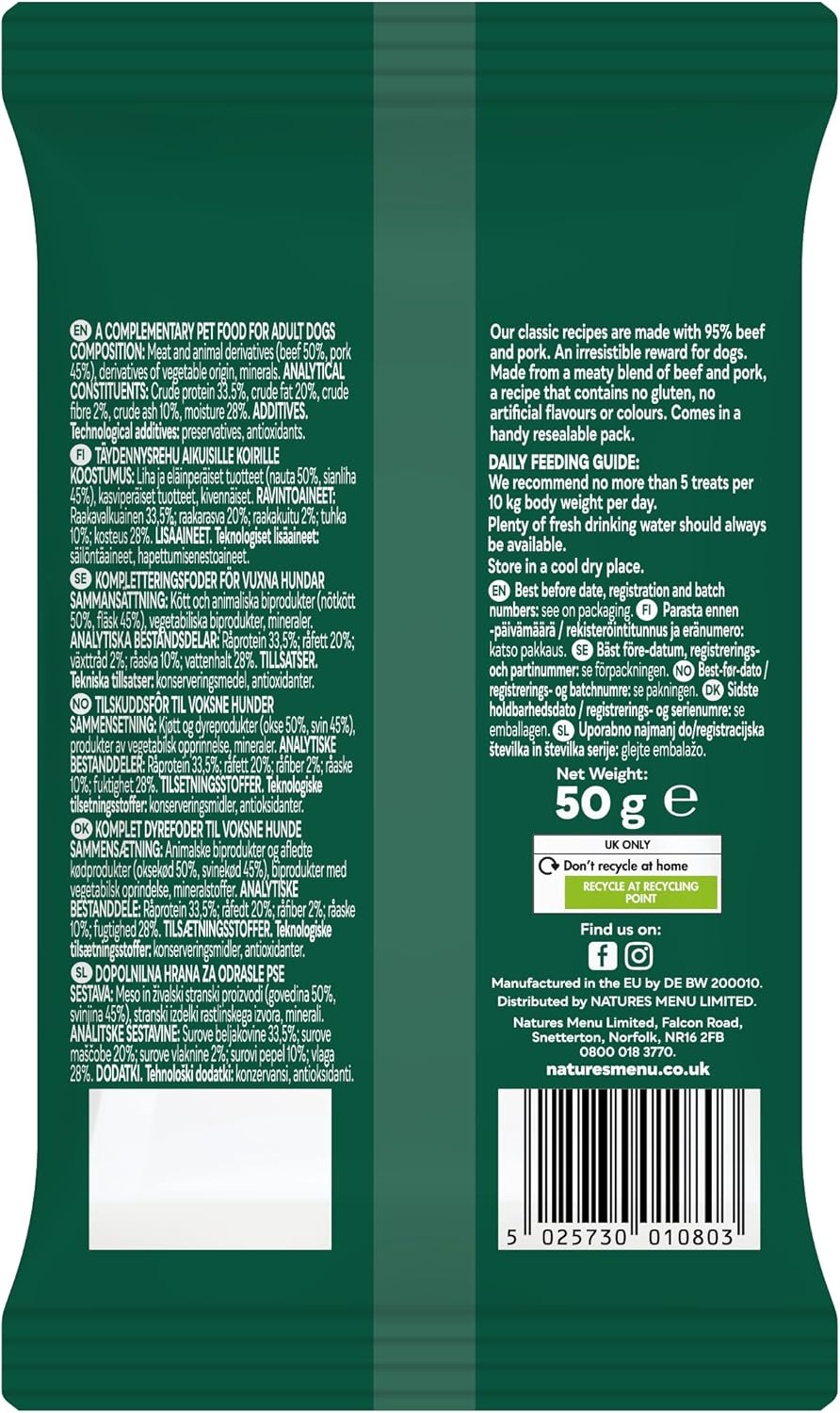 Natures Menu Meaty Treats for Adult Dogs with Beef - 12 x 50g
