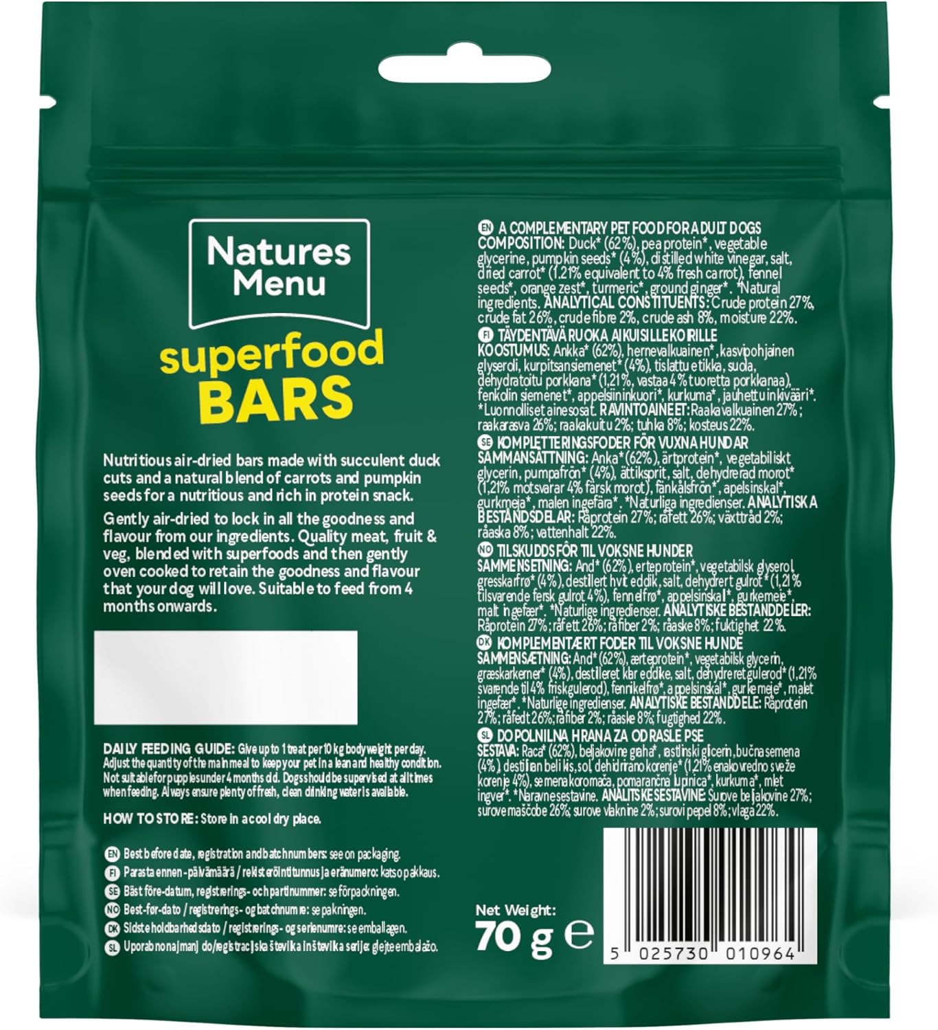 Natures Menu Superfood Snacks with Duck - 9 x 70g