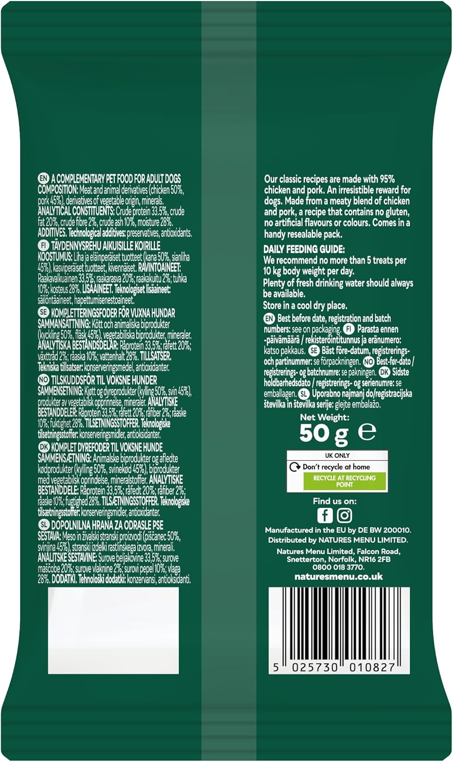 Natures Menu Meaty Treats for Adult Dogs with Chicken - 12 x 50g
