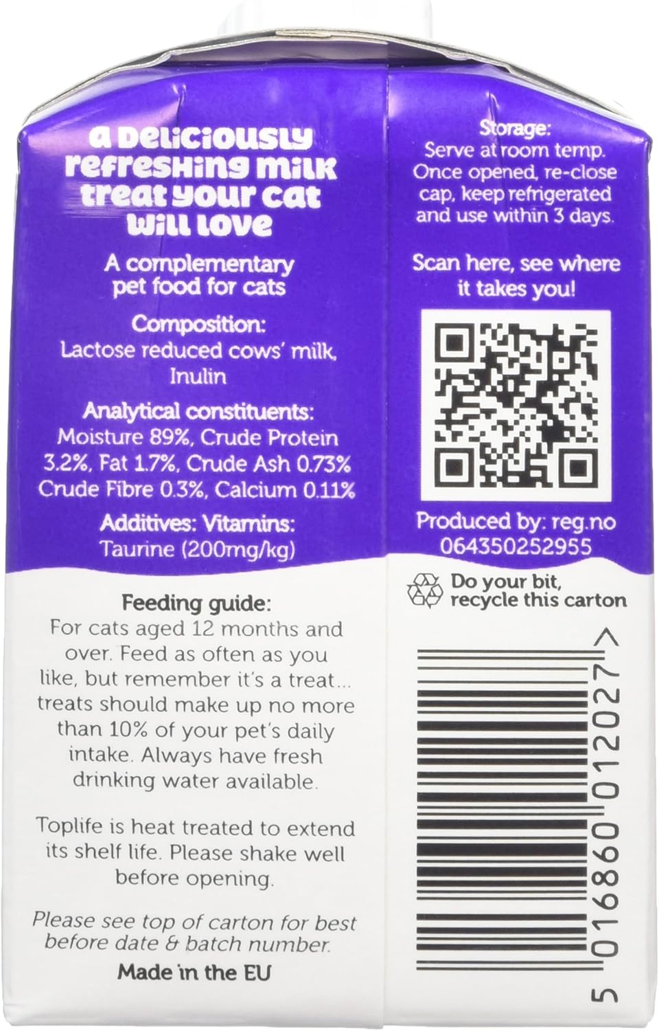 Delamere Dairy Toplife Cat Milk, 200 ml, Pack of 18