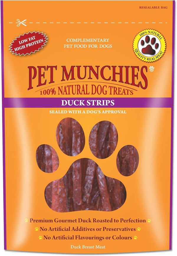 Pet Munchies Duck Strips Dog Treats, Premium Grain Free Dog Chews with Natural Real Meat, Low in Fat and High in Protein 90g (Pack of 8)